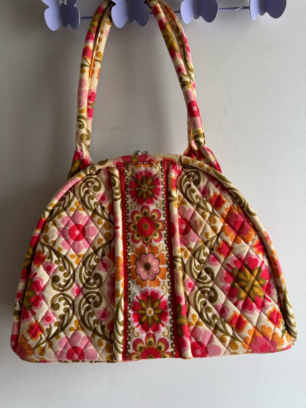 Vera Bradley Quilted Floral Dome Shoulder Bag – Pink, Orange & Olive
